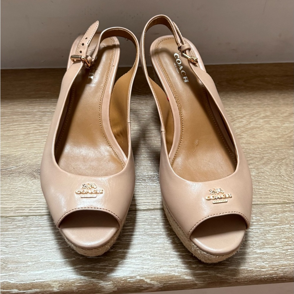Coach Nude Blush Peep-Toe Slingback Wedge Sandals